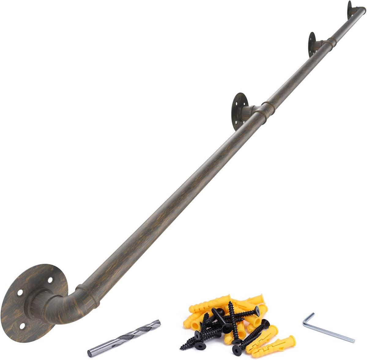 6.6ft Black Galvanized Steel Pipe Handrail Pack of 2 T711