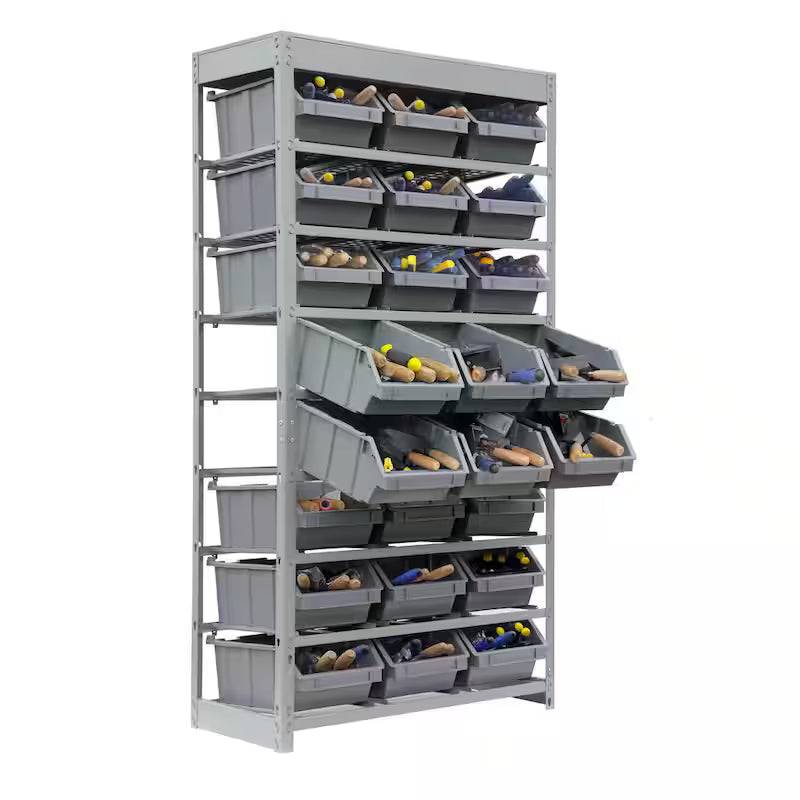 Gray 8-Tier Storage Rack with 24 Plastic Bins Z1199