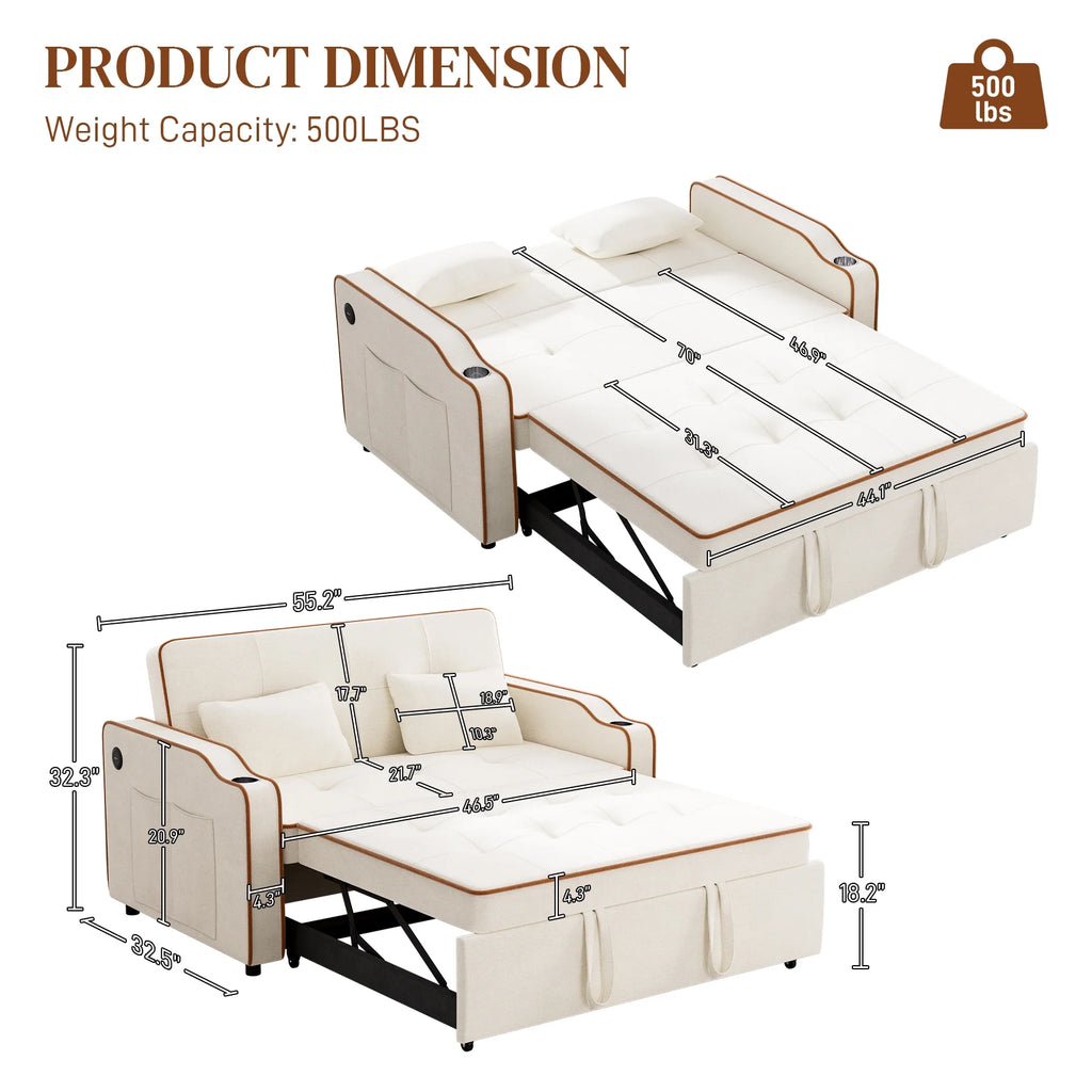 3 in 1 Convertible Sleeper Sofa Couch with Pullout Bed A793465