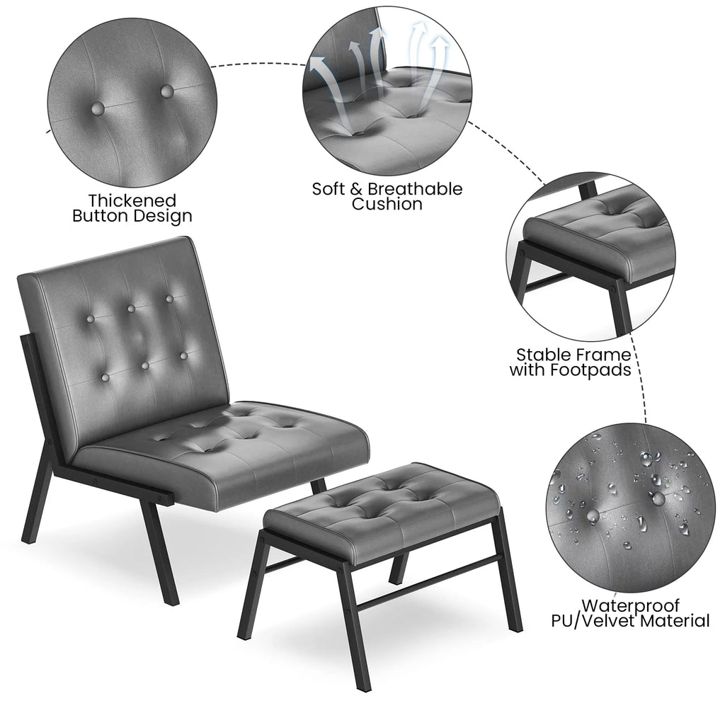 Grey Leather Accent Chair with Ottoman I4524