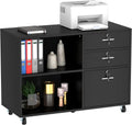 Wood 3 Drawer Mobile File Cabinet with 2 Open Shelves D1564