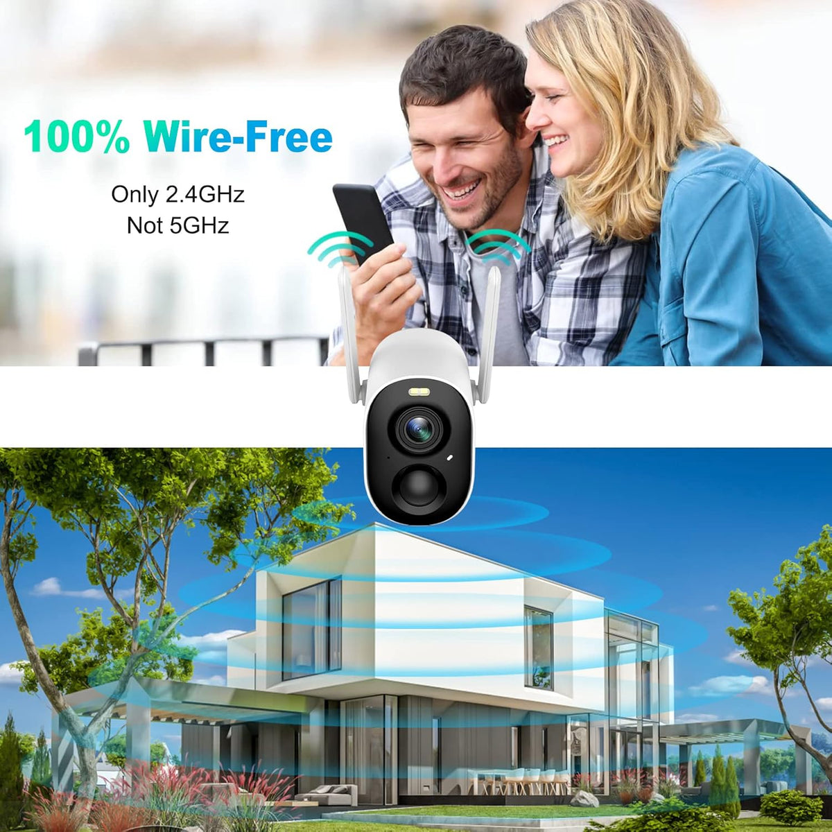 Wireless Outdoor Security Cameras with Spotlights Siren Color Night Vision IP66 Waterproof Rechargeable Battery Q675