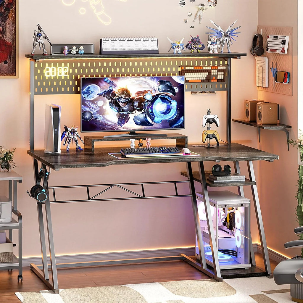 Black 47 inch Computer Desk with Power Outlet and USB Ports T5896