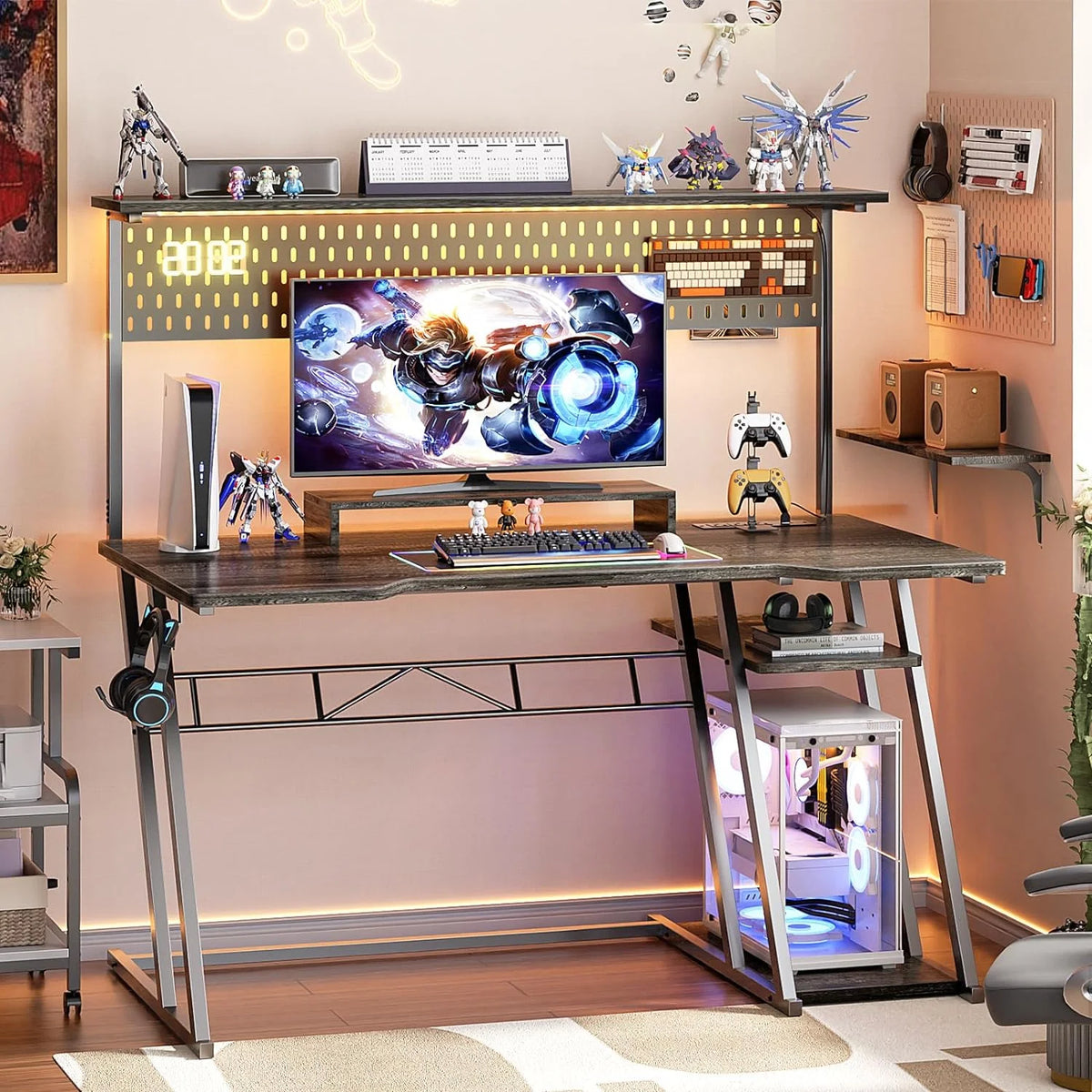 Black 47 inch Computer Desk with Power Outlet and USB Ports T5896