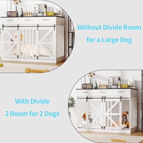 48'' Wooden Dog Crate Furniture with Divider and Storage Drawers S6348
