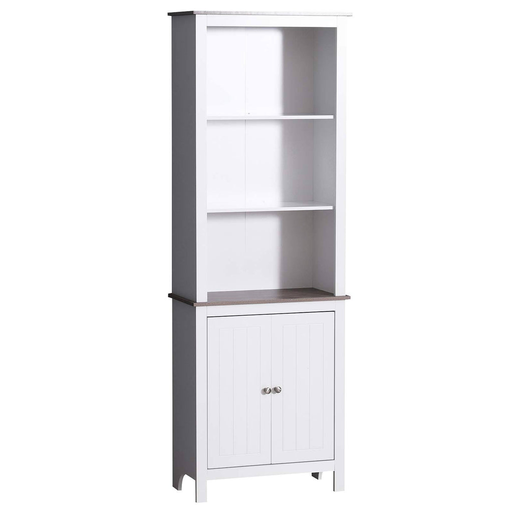 White Wood Free Standing Bathroom Linen Tower Storage Cabinet E23095