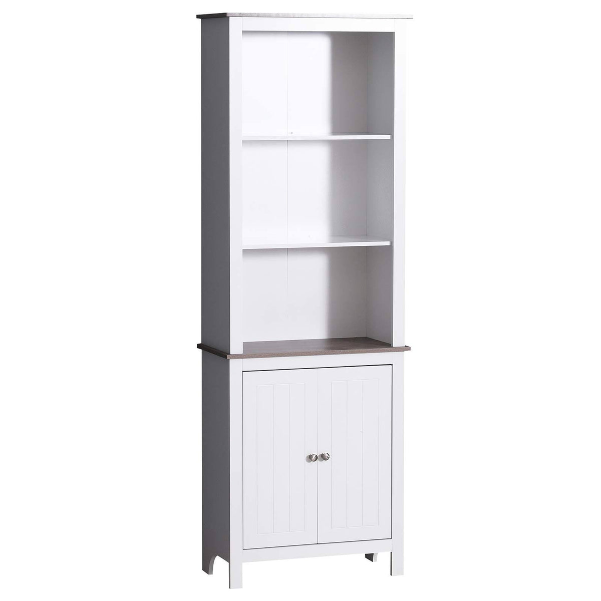White Wood Free Standing Bathroom Linen Tower Storage Cabinet E23095