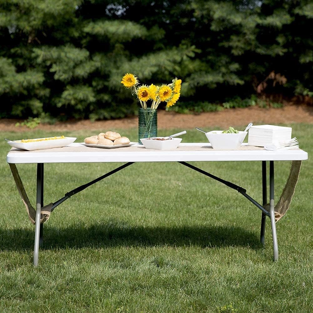 Folding Plastic Dining Table with Handle White 8ft K8247