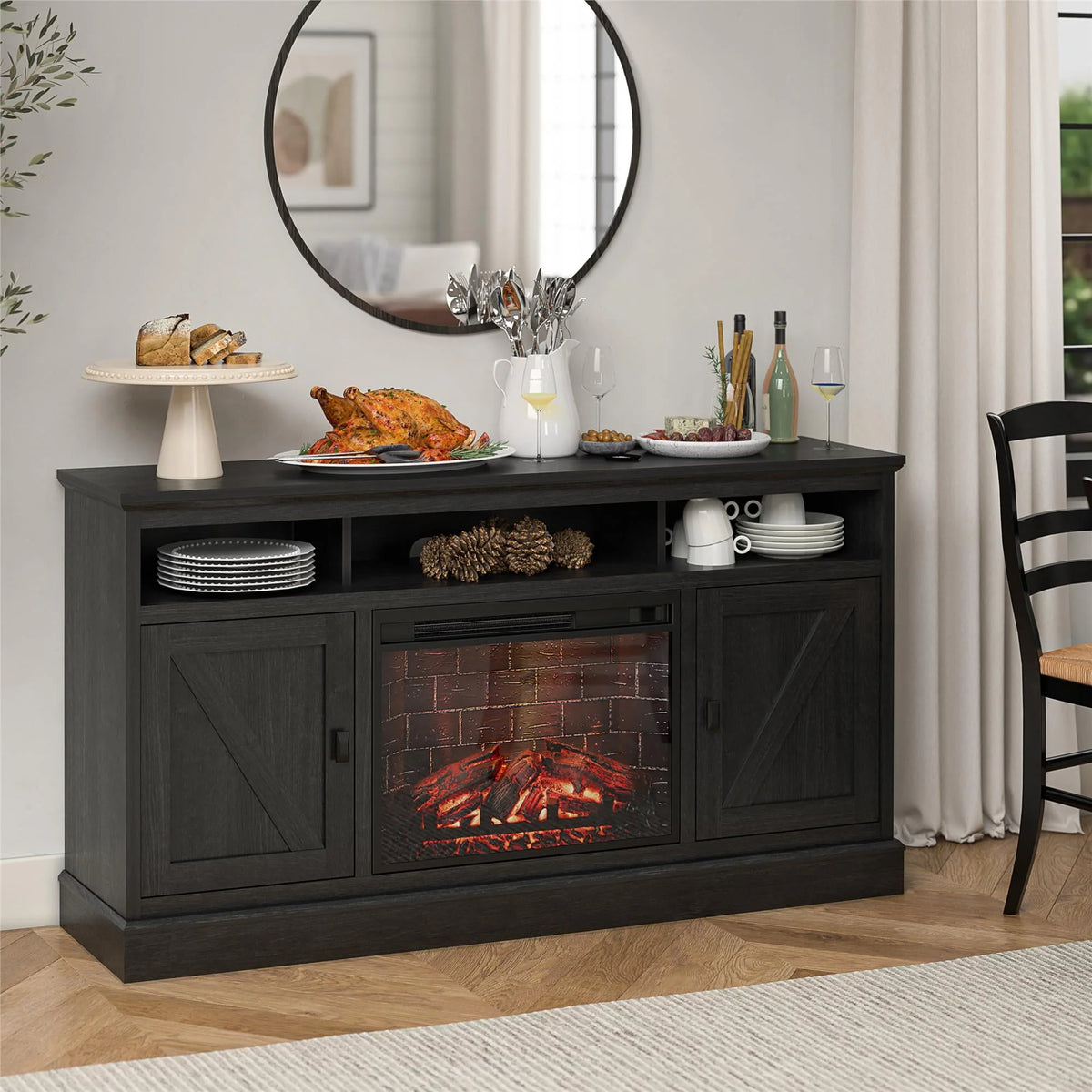 Black Oak Electric Fireplace TV Stand P394018