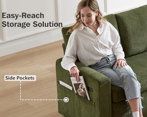 Corduroy Green L Shaped Sleeper Sofa with Pull Out Bed L836400