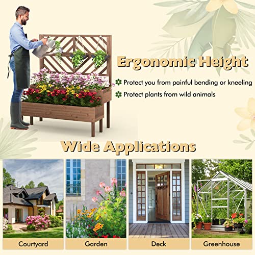 2-Tier Raised Wooden Garden Bed with Trellis W7257