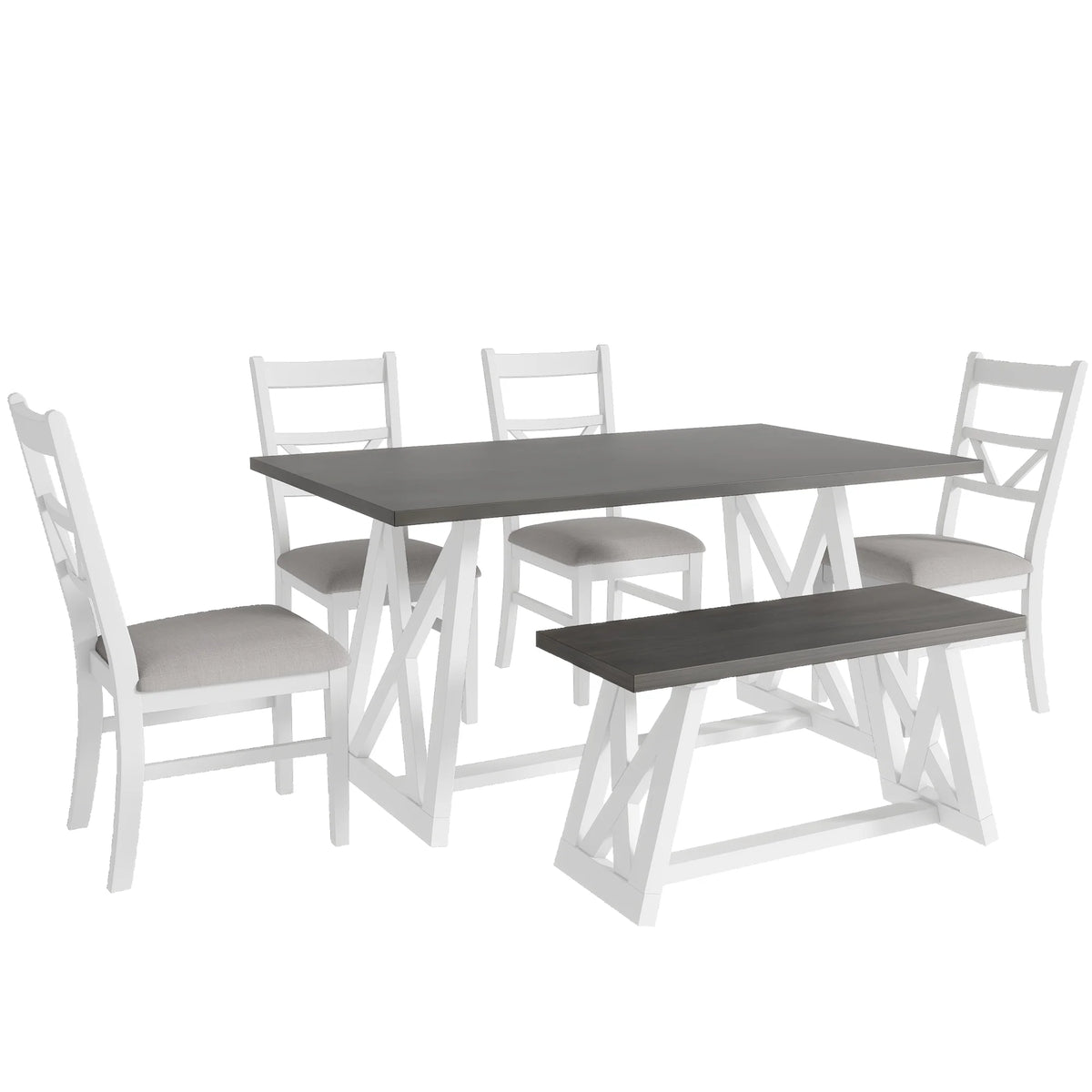 6-Piece Solid Wood Dining Table Set with 4 Upholstered Chairs & 1 Bench R382843