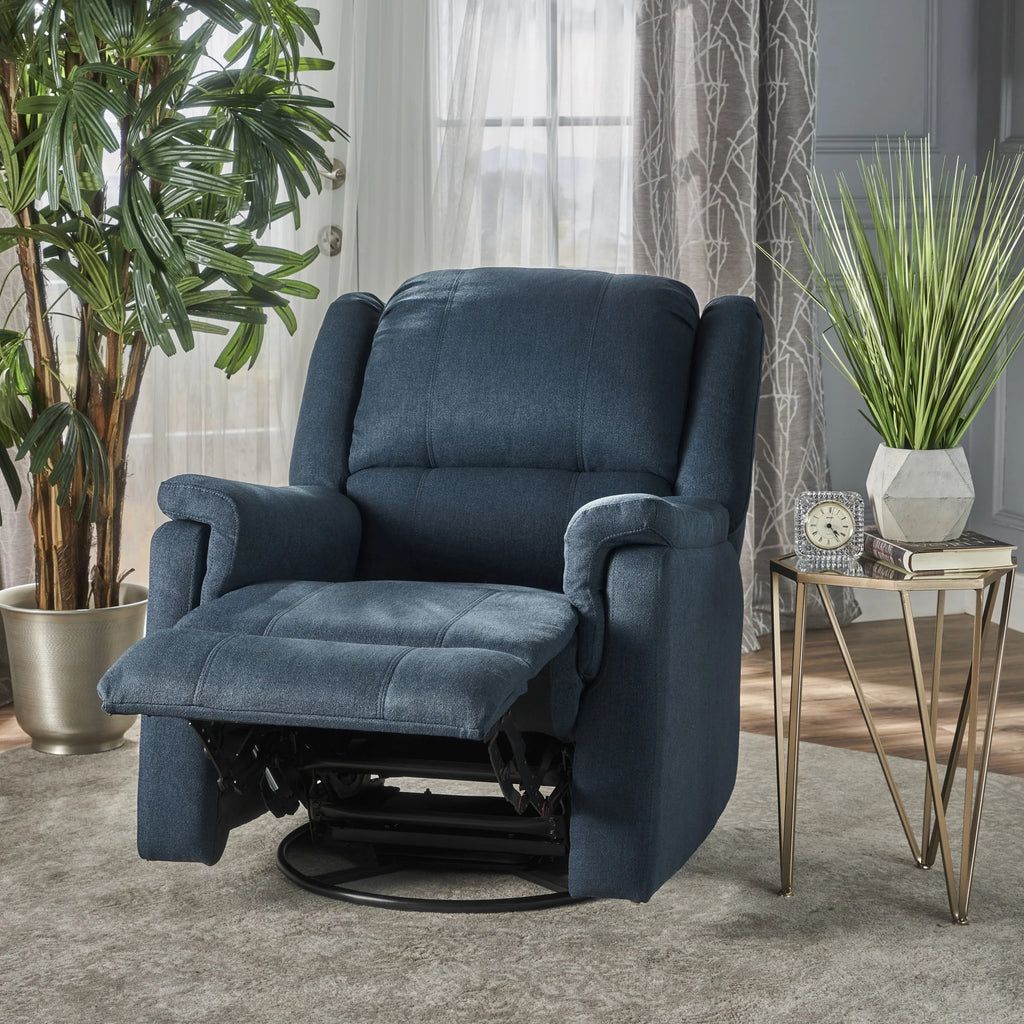 Navy Blue Fabric Tufted Swivel Glider Recliner U3341