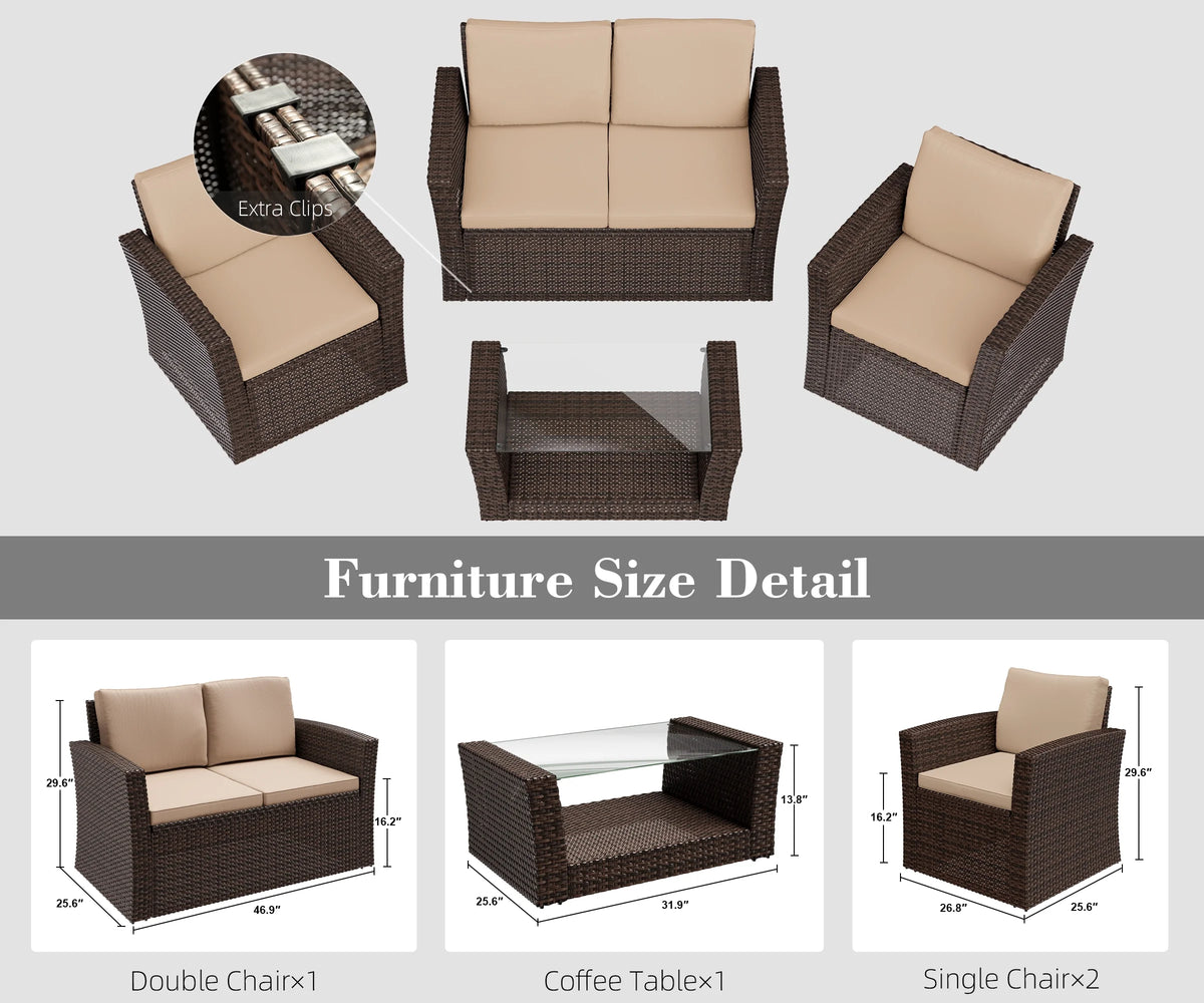 4 PCS Rattan Wicker Patio Conversation Set Q11590