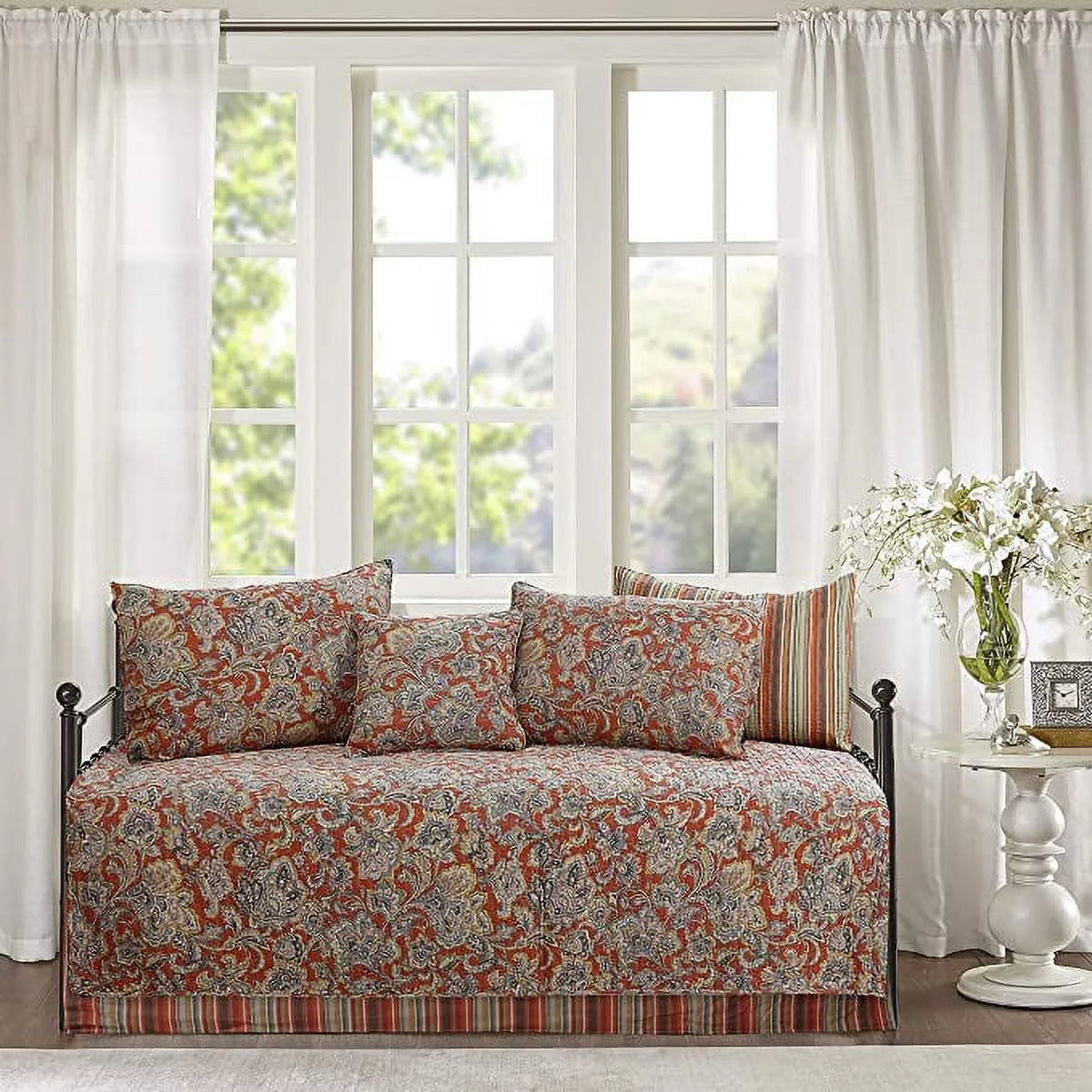 Bronze Paisley 6 Piece Cotton Daybed Quilt Bedding Set Q164462
