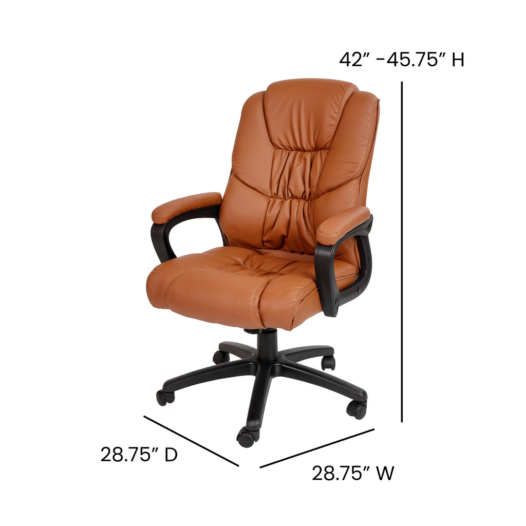 Brown LeatherSoft Swivel Office Chair with Padded Arms V95981