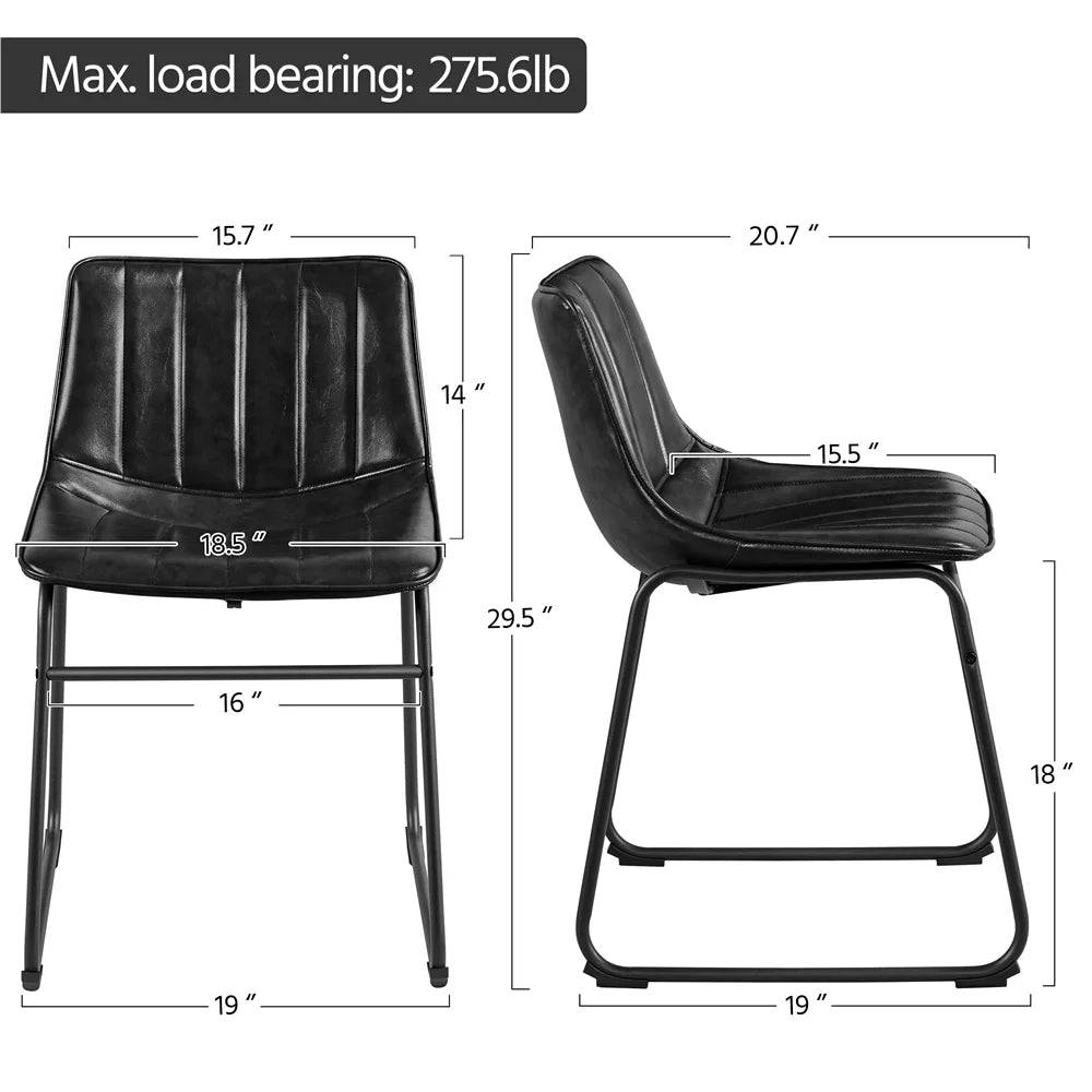 Black Faux Leather Armless Dining Chairs, Set of 2 E5532