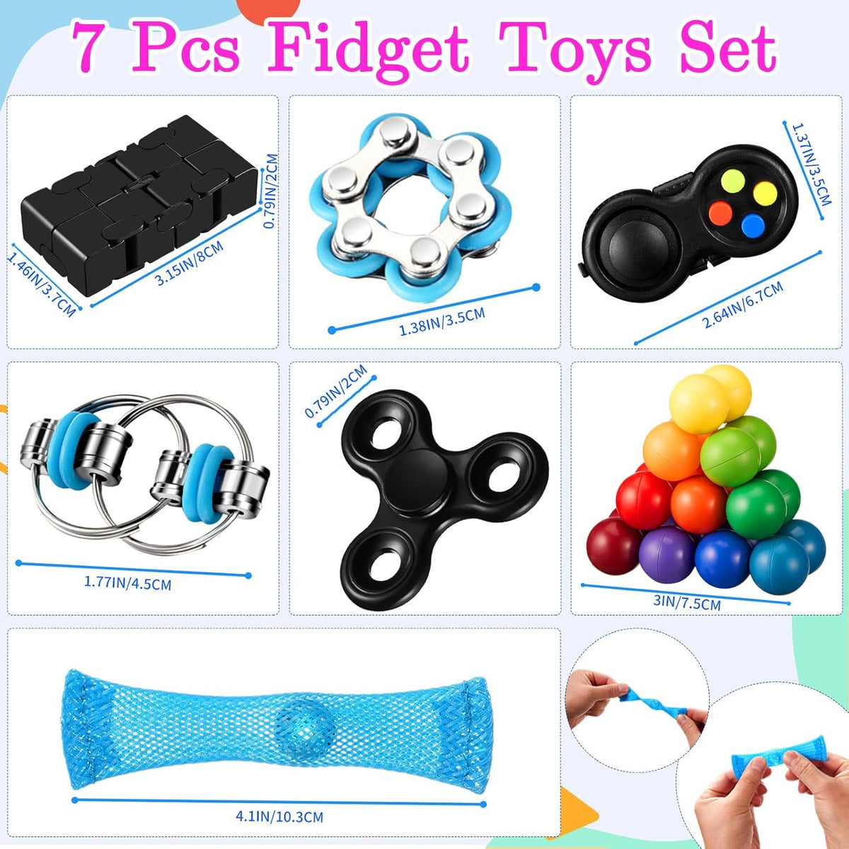 7Pack Fidget Toys Set Sensory Toys for Kids Adults Autistic ADHD Stress Relief Toys S784