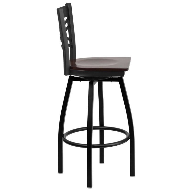 Black and Walnut Metal Swivel Bar Stool I397