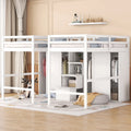 Solid Wood Double Twin Loft Bed with Wardrobes and Staircase G40517