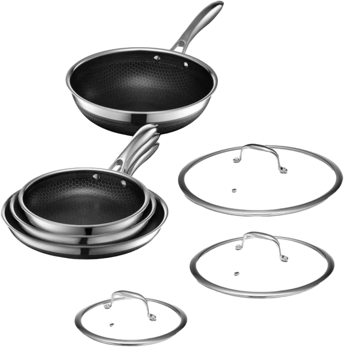 7-Piece Hybrid Stainless Steel Cookware Set with Lids and Wok K38023