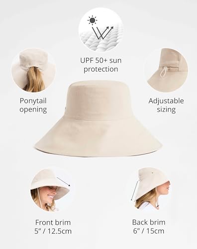 Women’s Ultra-Wide Cotton Linen Sun Hat UPF 50+ Packable Adjustable B24890