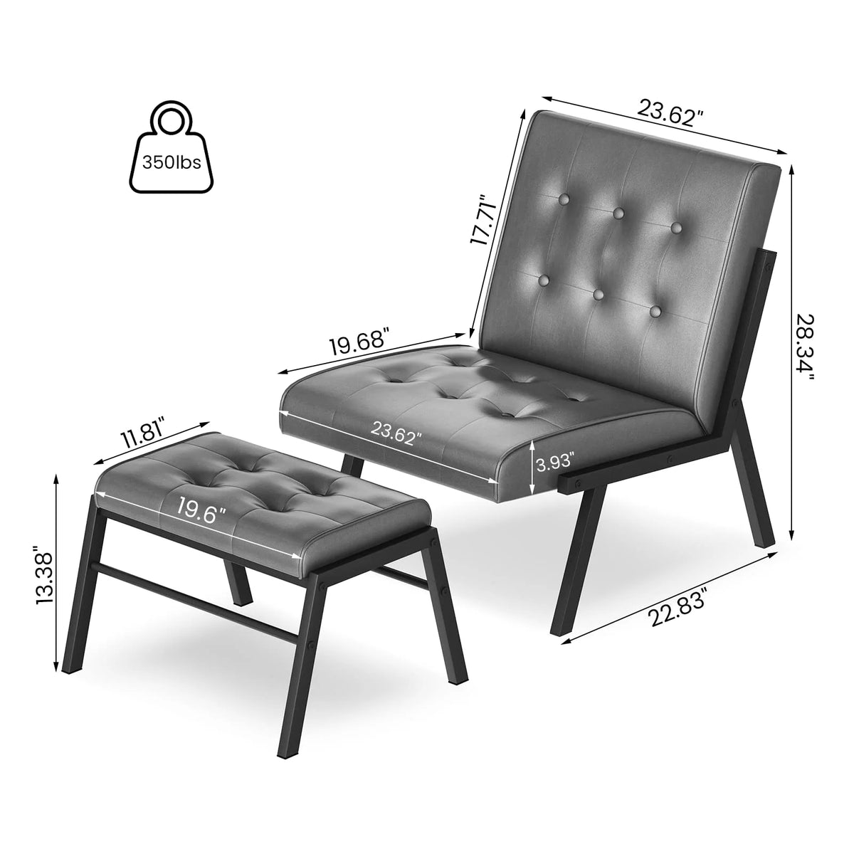 Grey Leather Accent Chair with Ottoman I4524