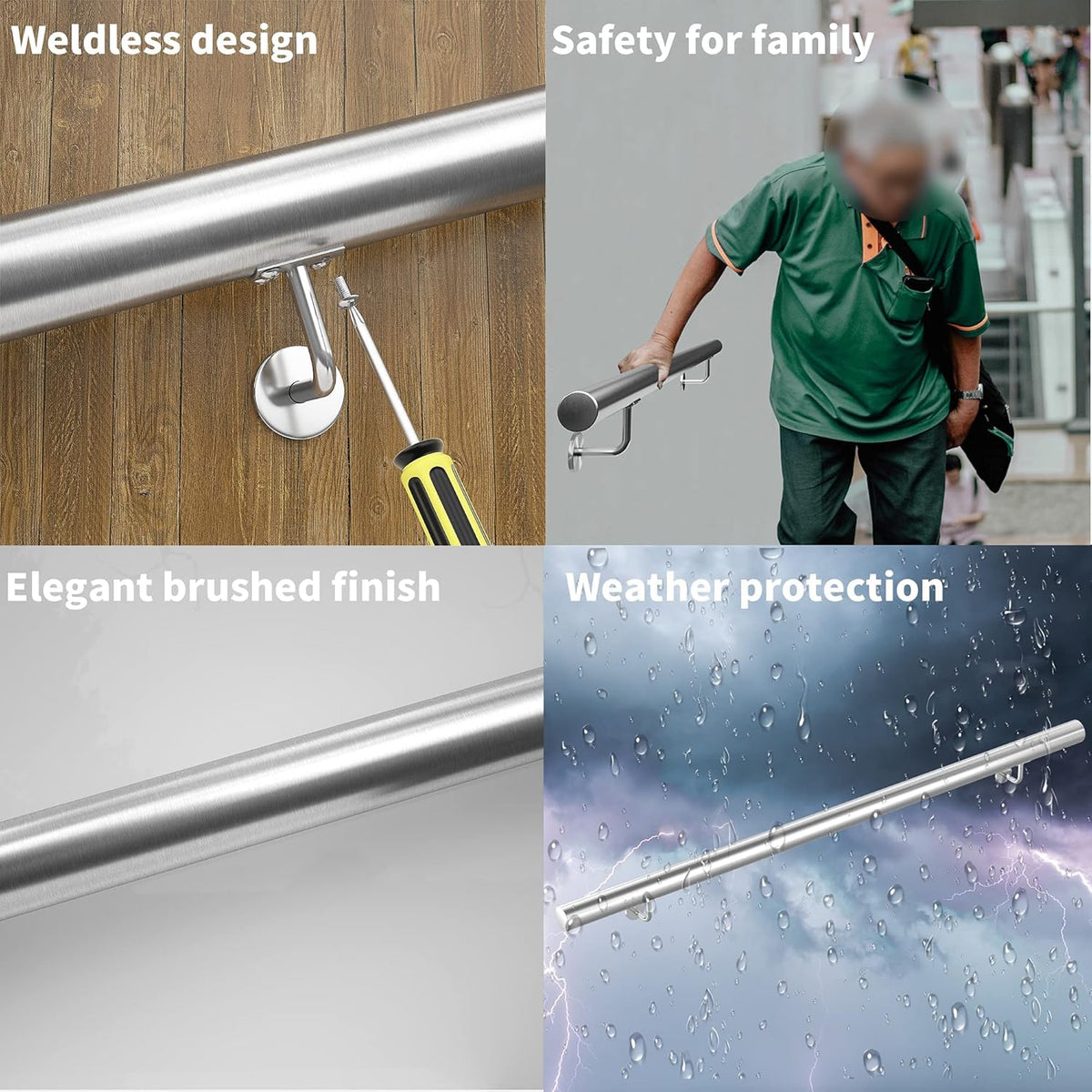 Brushed Stainless Steel Wall Mounted Stair Handrail Q109