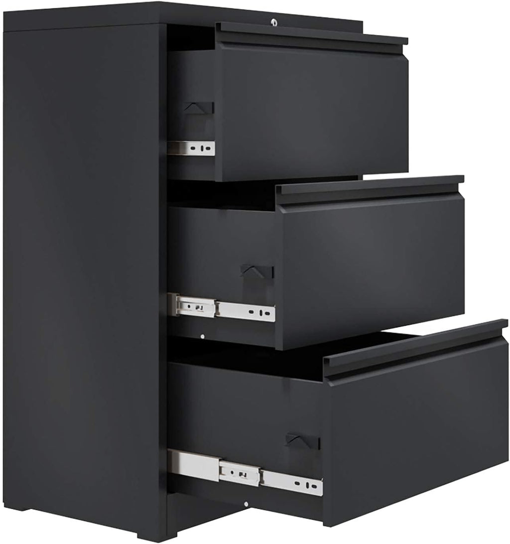 Black 3 Drawer Metal Lateral Filing Cabinet V656