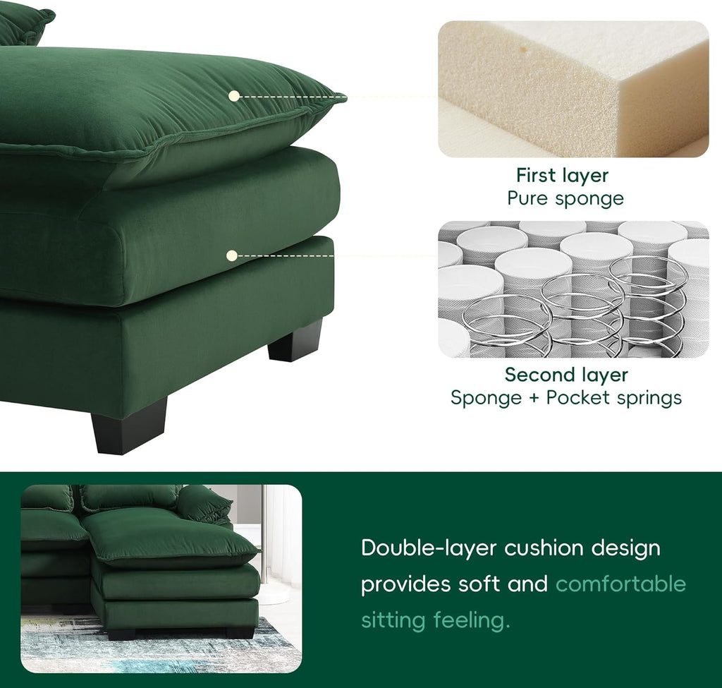Green Upholstered Sectional Sofa with Chaise Lounge Z12241