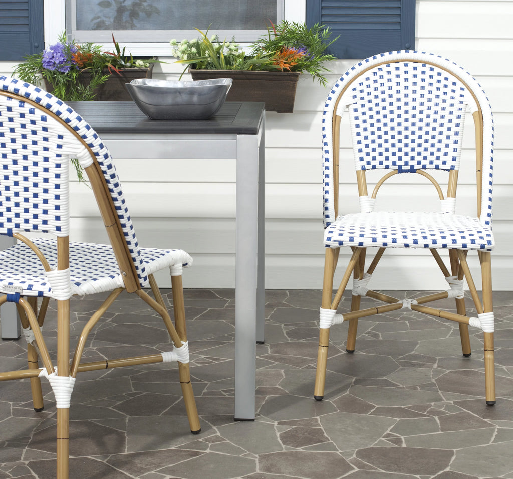 Blue White Set of 2 Outdoor Bistro Side Chair D89884
