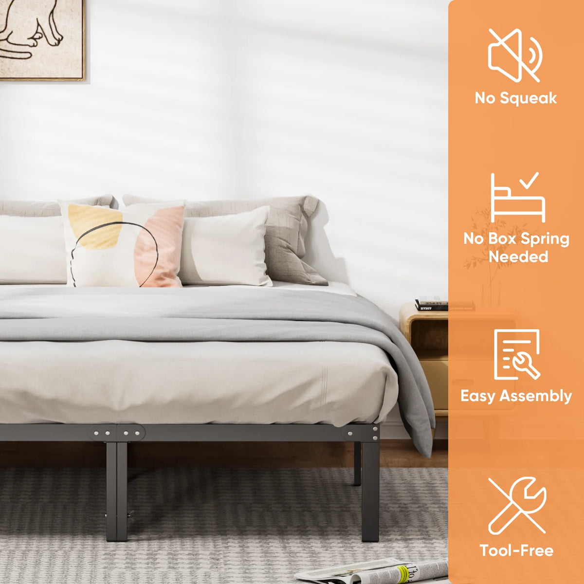 Queen Size Black Metal Platform Bed Frame S5465