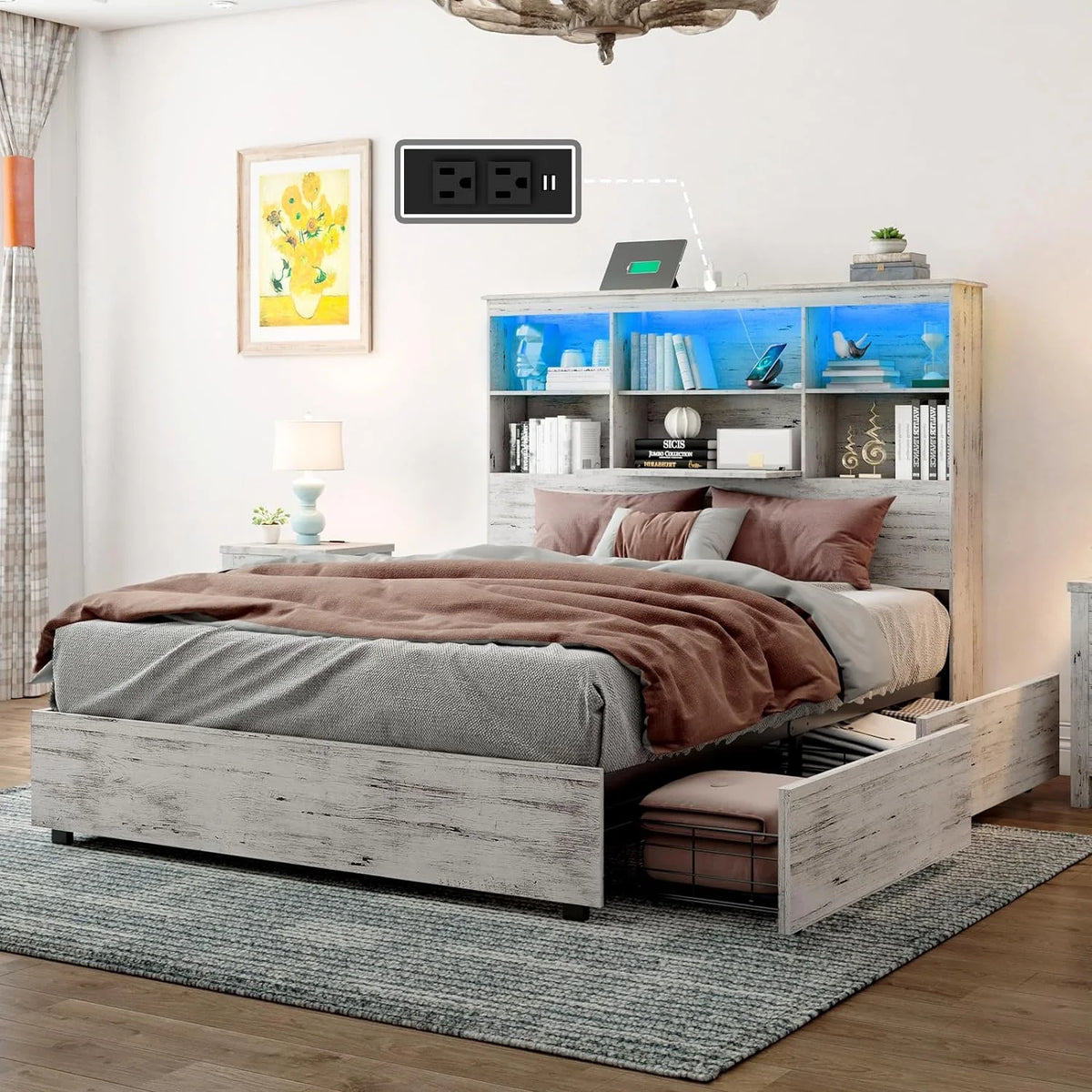 Queen Size Wooden Storage Bed Frame with 4 Drawers D253