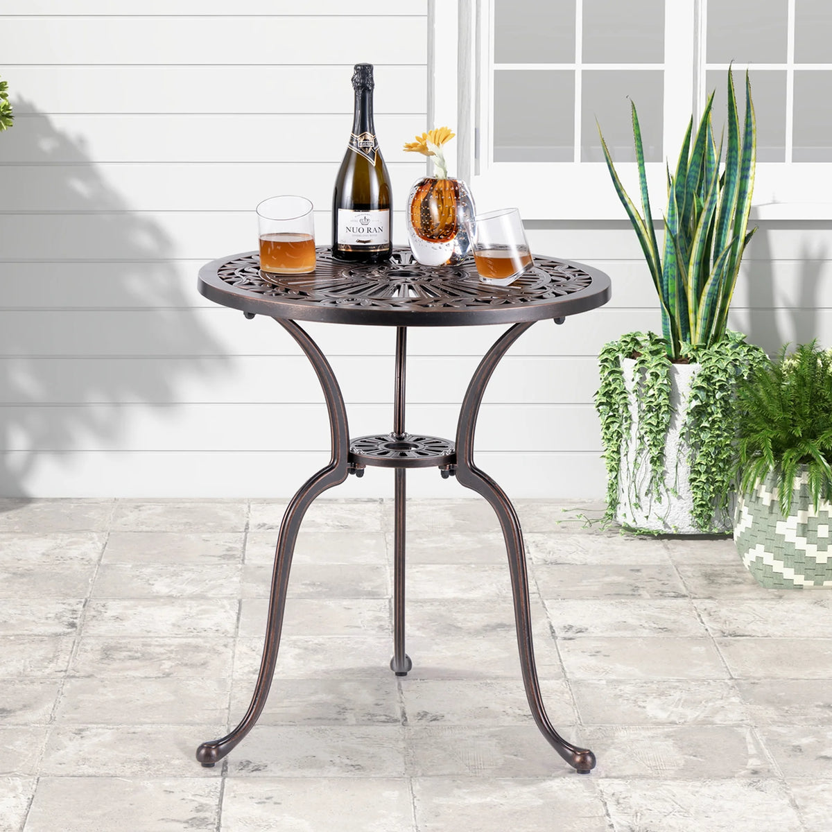 24 Round Cast Aluminum Patio Bistro Table with Umbrella Hole B494