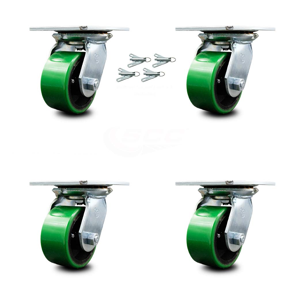 Set of 4 Polyurethane Swivel Casters with Green Wheels O69241