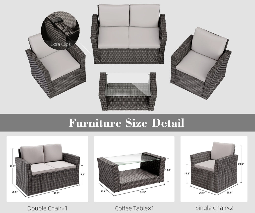 4 PCS Rattan Wicker Patio Conversation Set Q11590