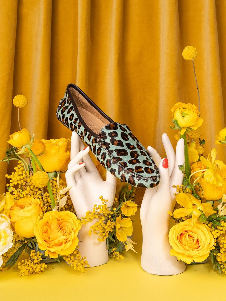 Teal Blue Leopard Driving Moccasin V401