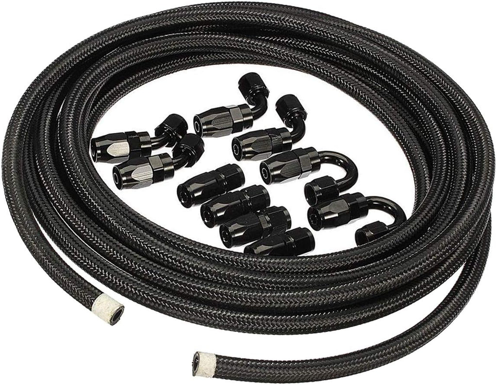 6AN 20FT Nylon Stainless Steel Braided Fuel Line Hose with 10PCS 6AN Swivel Adapter Kit I5440