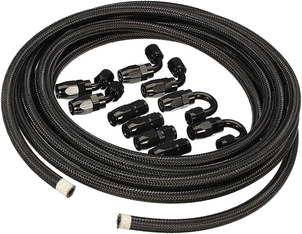 6AN 20FT Nylon Stainless Steel Braided Fuel Line Hose with 10PCS 6AN Swivel Adapter Kit I5440