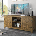 58 Farmhouse TV Stand with Storage Cabinet, 3-Tier Adjustable Shelves, Rustic Oak B25046