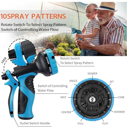 100 FT Expandable Garden Hose with 3/4" Solid Brass Fittings and 10 Pattern Spray Nozzle J9076