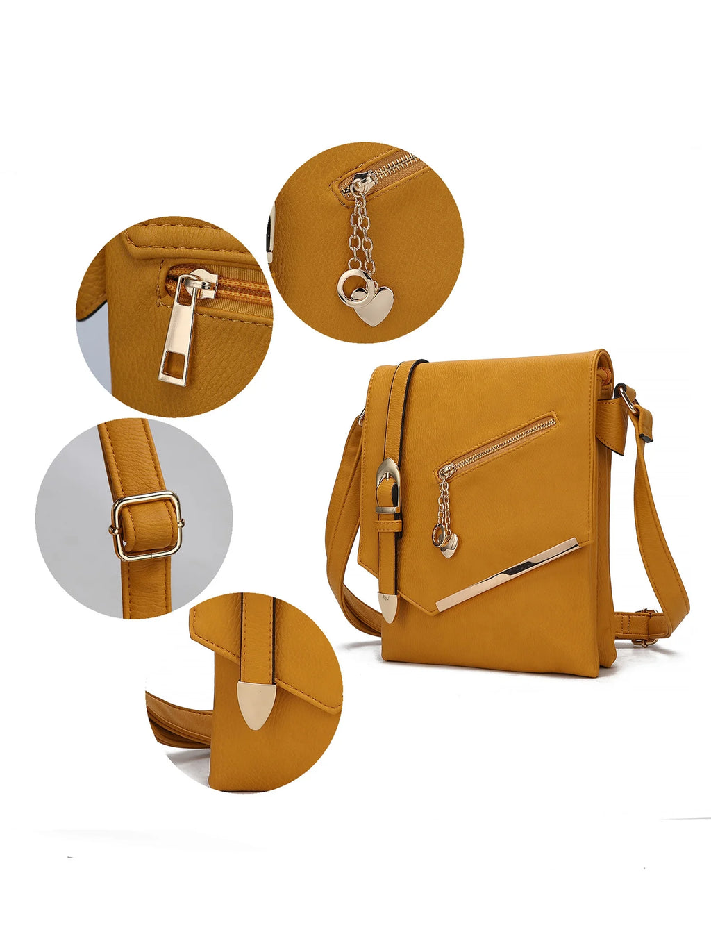 Mustard Vegan Leather Crossbody Bag D4752