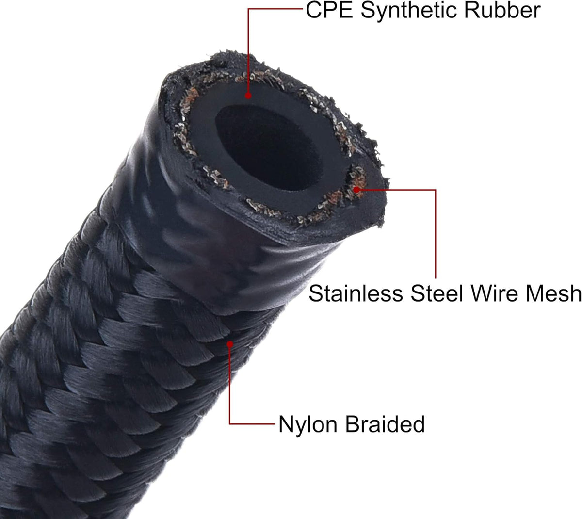 6AN Braided Nylon Stainless Steel Fuel Line Hose 20FT Black Pack of 2 Z39484