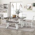 6-Piece Solid Wood Dining Table Set with 4 Upholstered Chairs & 1 Bench R382843