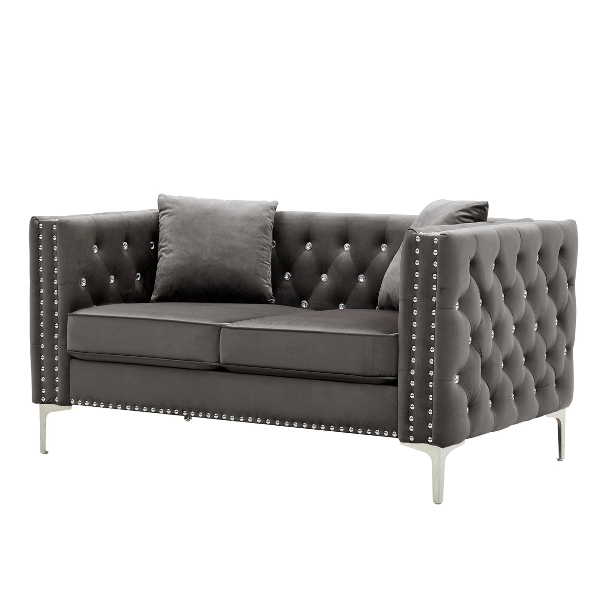 Tufted Velvet Loveseat with 2 Pillows Metal Legs Z61564