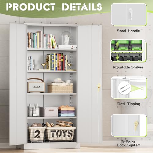 72” Black Metal Storage Cabinet with 2 Doors and 4 Adjustable Shelves B2692