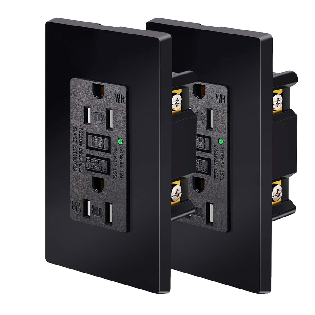2 Pack 15Amp Tamper-Resistant Weather-Resistant GFCI Outlet Receptacles, Black J50721
