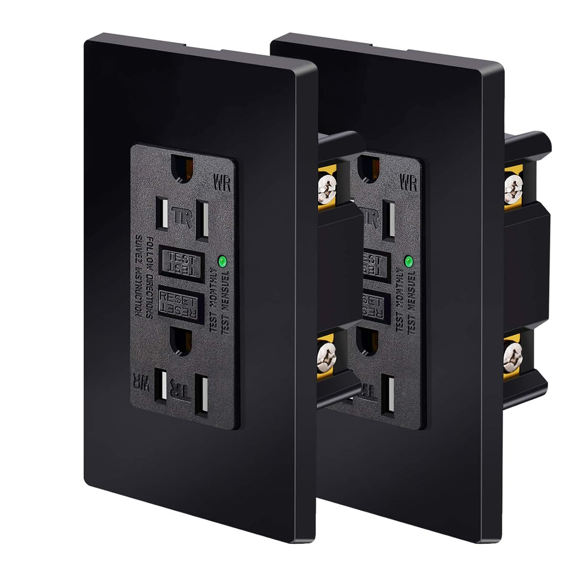 2 Pack 15Amp Tamper-Resistant Weather-Resistant GFCI Outlet Receptacles, Black J50721