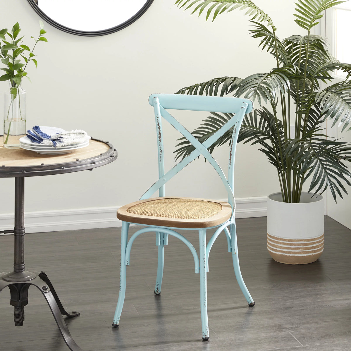 Metal Dining Chair with Brown Rattan Seat, Set of 2 K3125
