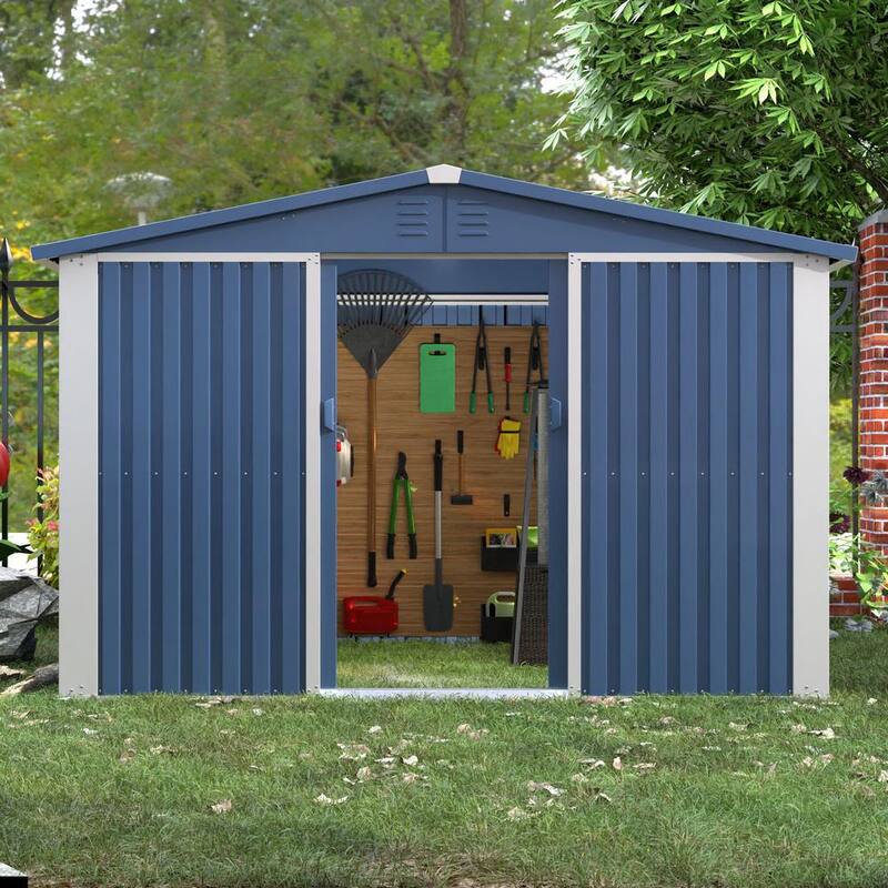 Blue Metal Outdoor Storage Shed with Air Vents W419894